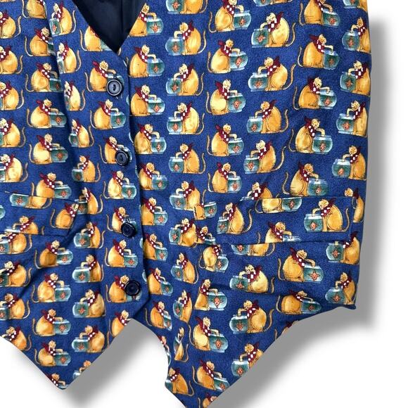 Vintage On Tour Kitty Cat Lover Button V-Neck Sleeveless Lightweight Vest Small - Picture 2 of 7